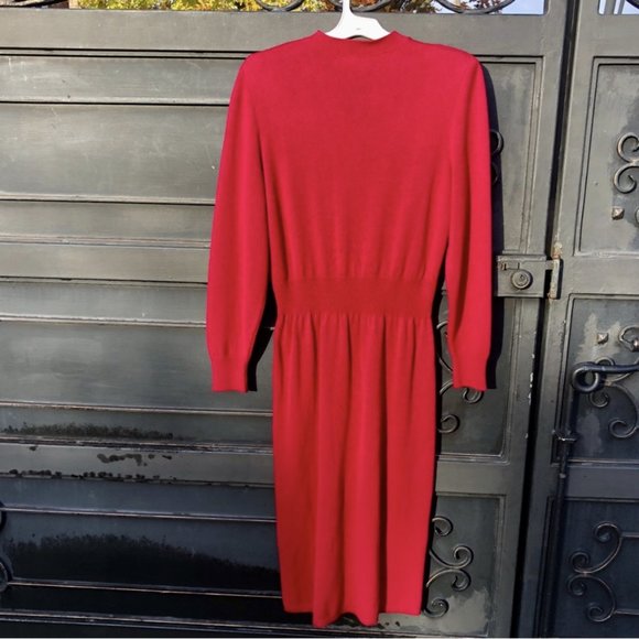 Vintage 80s 90s Maxi Sweater Wrap Dress Shoulder Pads Cranberry Red Sz S/ M - Picture 3 of 8
